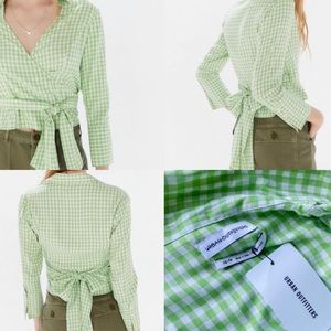 New with Tags! Urban Outfitters Green Gingham Cropped Wrap Tie Top